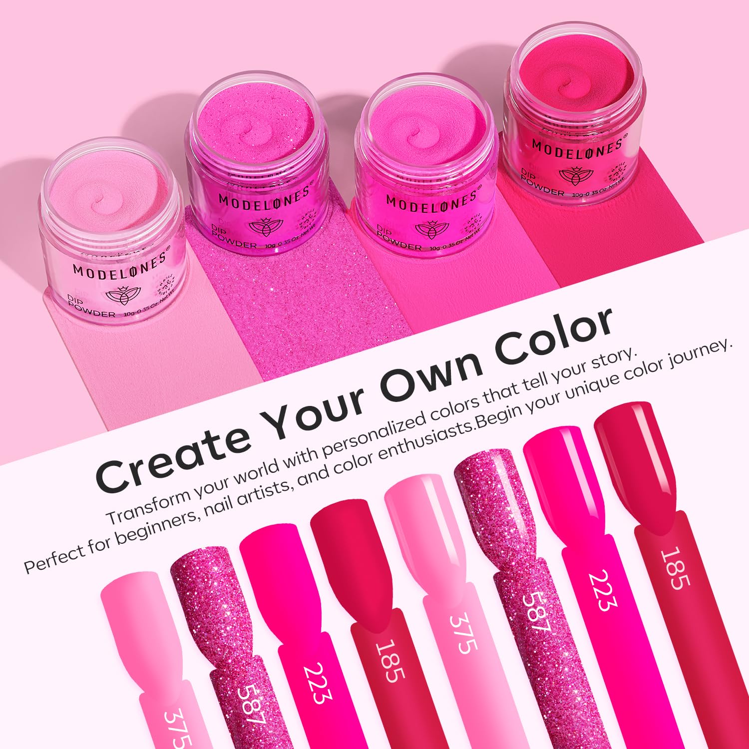 Modelones Dip Powder Nail Kit — 4 Colors Hot Pink, Red, Rose, Glitter Rose; No Lamp Needed