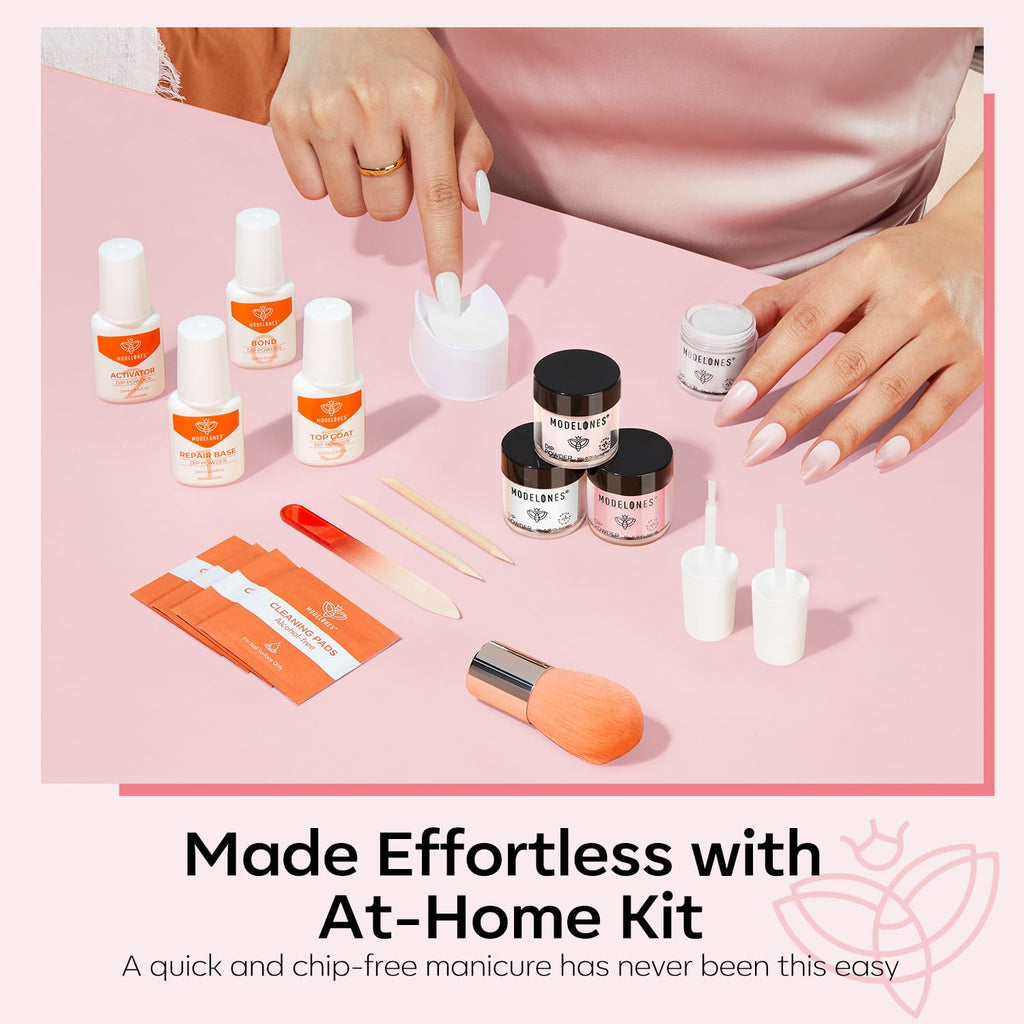 Modelones Dip Powder Nail Kit – 4 Colors + Liquid Set, No Lamp Needed, DIY French Manicure