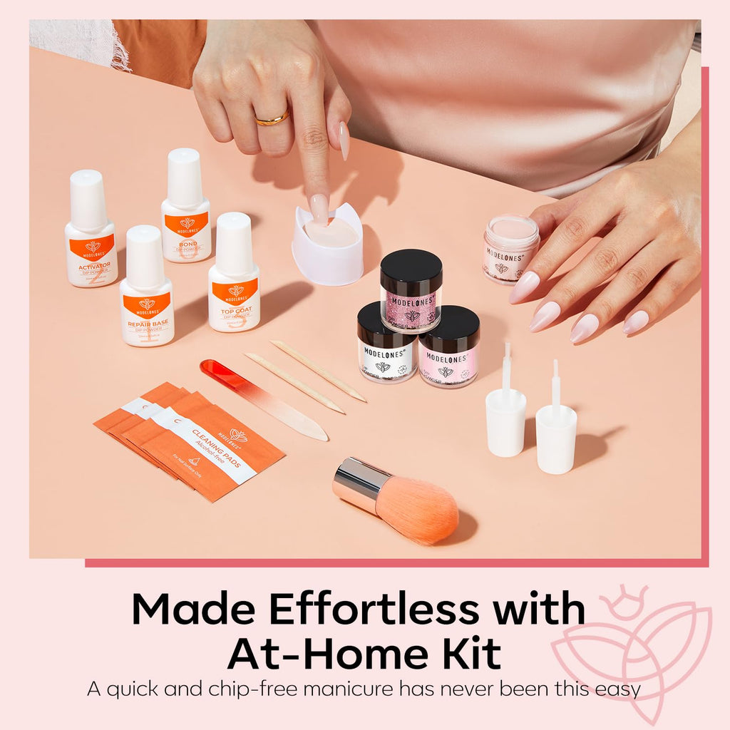 Modelones Pink Dip Powder Nail Kit – 4 Colors, No Lamp Needed, DIY French Nails at Home