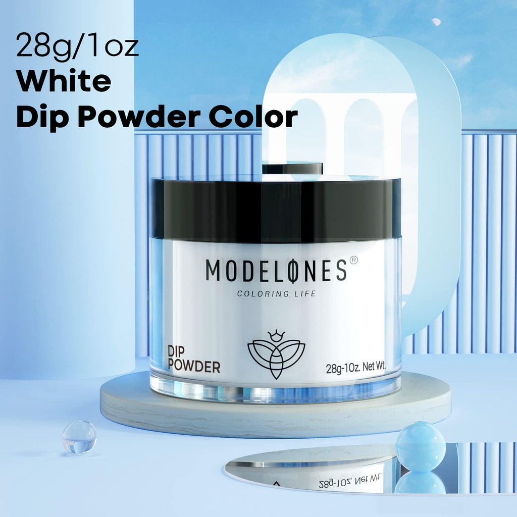 Modelones Dip Powder White – No Lamp Cure, 1 oz, Long-Lasting French Nail Art at Home