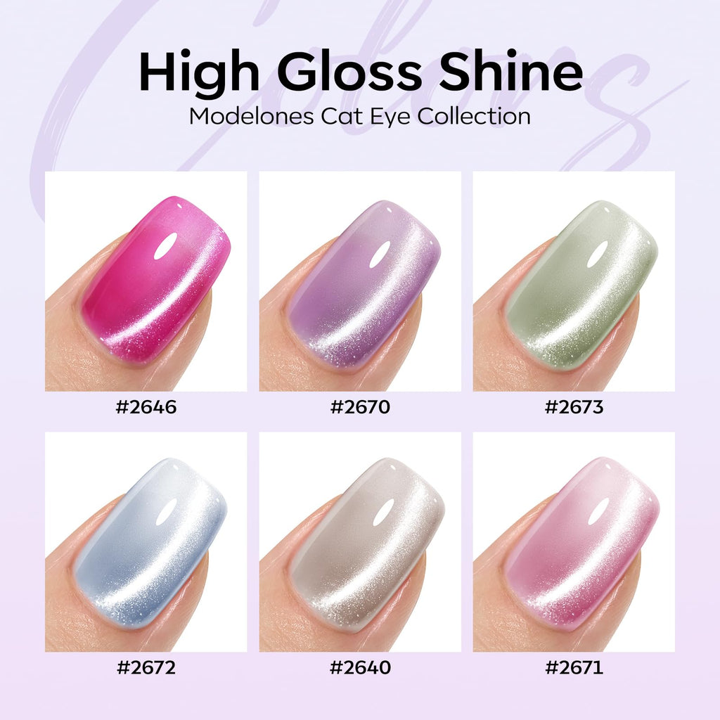 Modelones Cat Eye Gel Nail Polish Set — 6 Colors with Magnet Sparkle