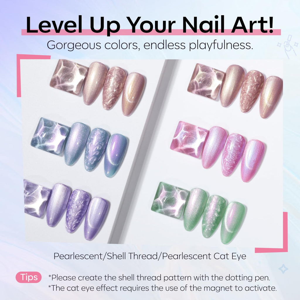 Modelones Cat Eye Gel Nail Polish Set — 6 Iridescent Mermaid Colors with Magnetic Nail Art