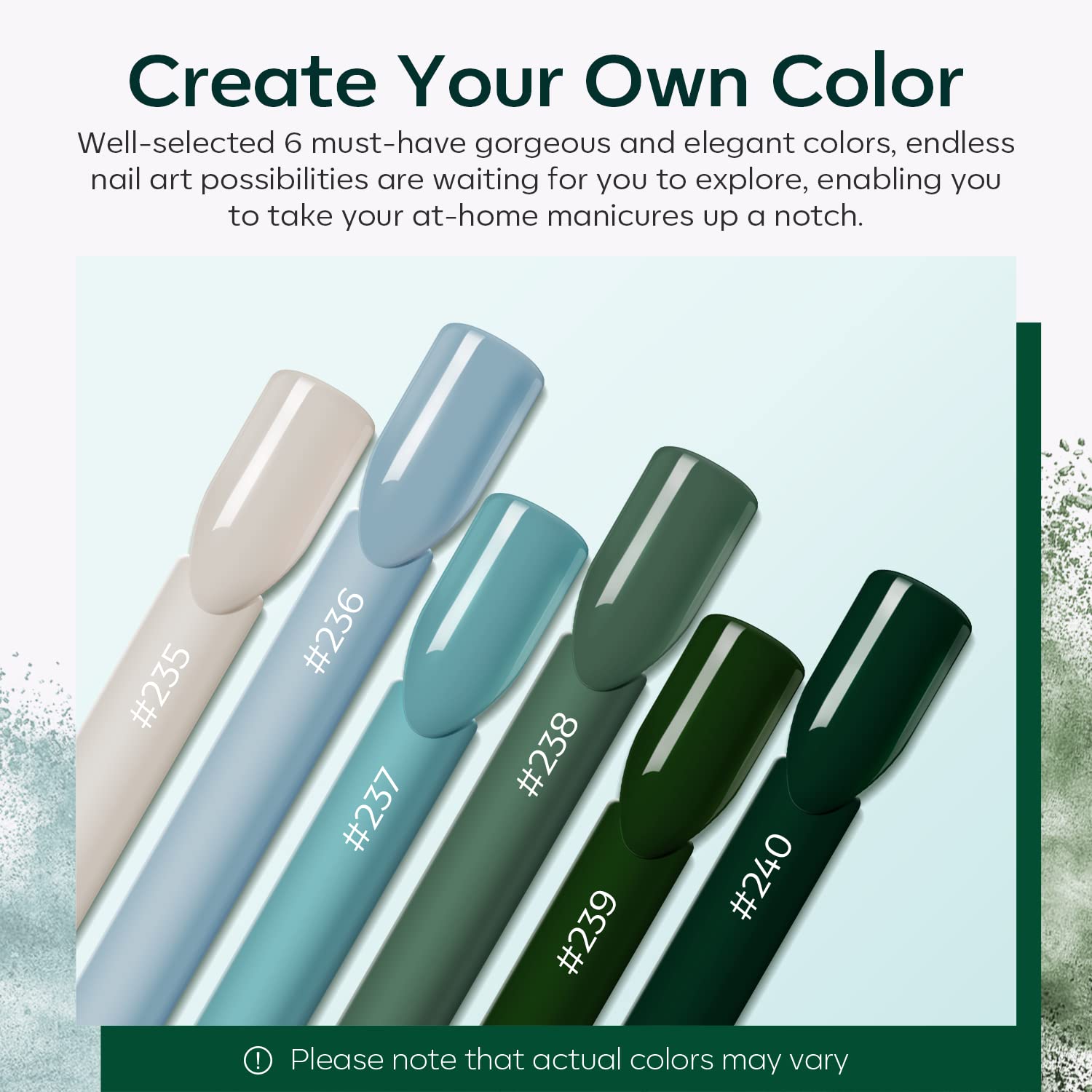Modelones Acrylic Powder Kit — 6 Spring Colors for DIY Nail Art (Sage Green, Mist Blue, Light Grey, Dark Olive, Matcha, Avocado) - No Lamp Needed