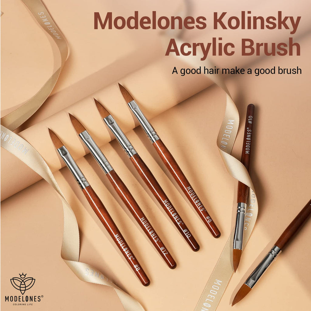 Modelones Kolinsky Acrylic Nail Brush Set – 3 Round Brushes (8/10/12) with Wooden Handle