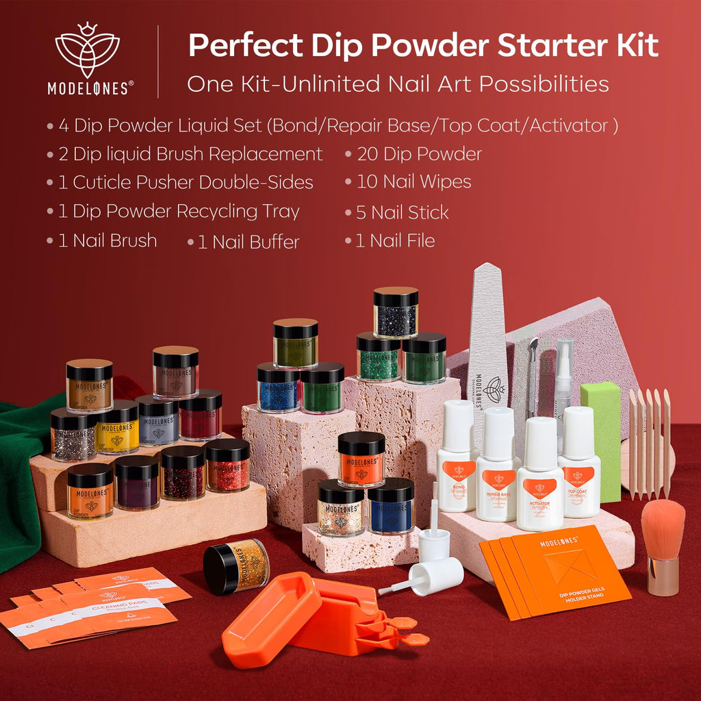 Modelones Christmas Dip Powder Nail Kit – 20 Colors, No Lamp, Starter Set