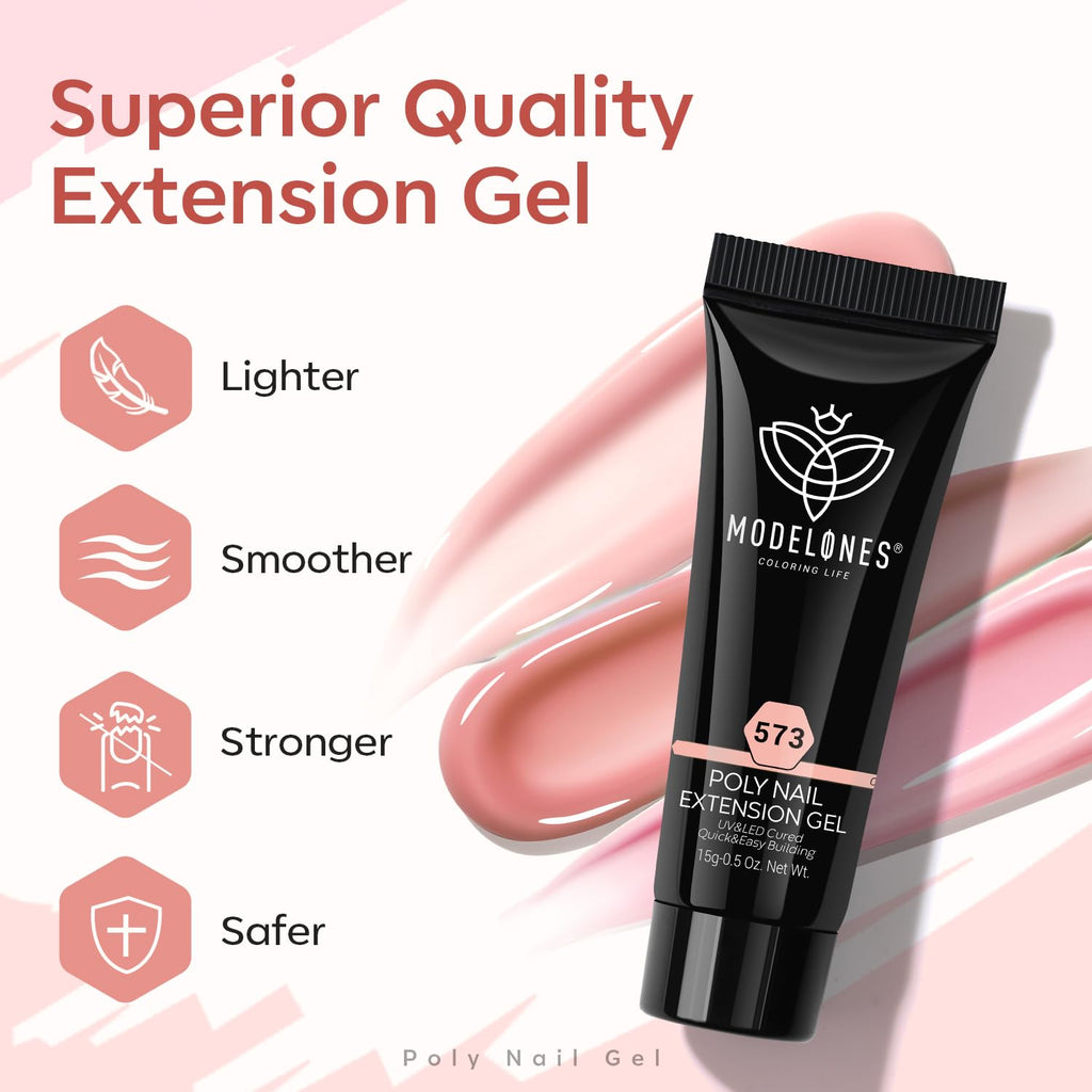 Modelones Poly Gel Nail Kit – 6 Colors + 8W Lamp for DIY Gel Nails at Home
