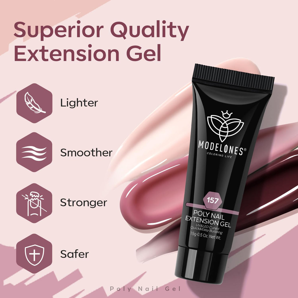 Modelones Poly Extension Gel Nail Kit — 6 Colors + 8W Lamp | Beginner DIY at Home