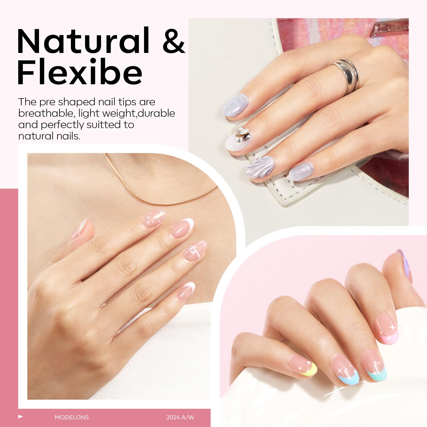 Modelones X Nail Gel Kit: 510 Short Oval Tips, 9-in-1 Glue, UV/LED Lamp