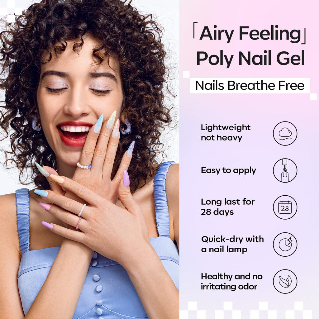 Modelones Poly Gel Nail Kit 60pcs – 6 Pastel Colors for Extensions, Nail Art & Manicure