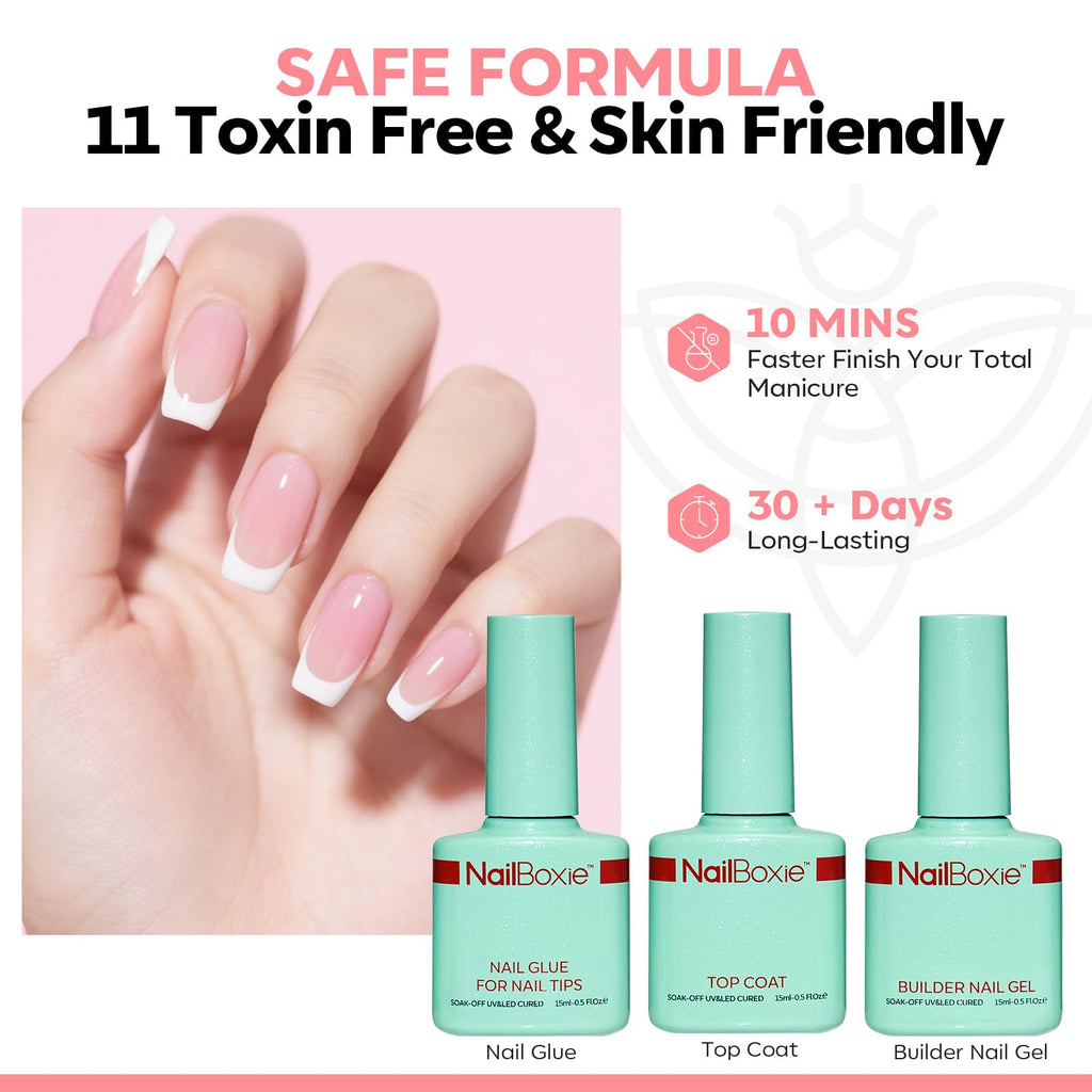 Modelones Gel Nail Kit with LED Light – 150 PCS Press-On Nails, Builder Gel, Glue, Top Coat, French Tip