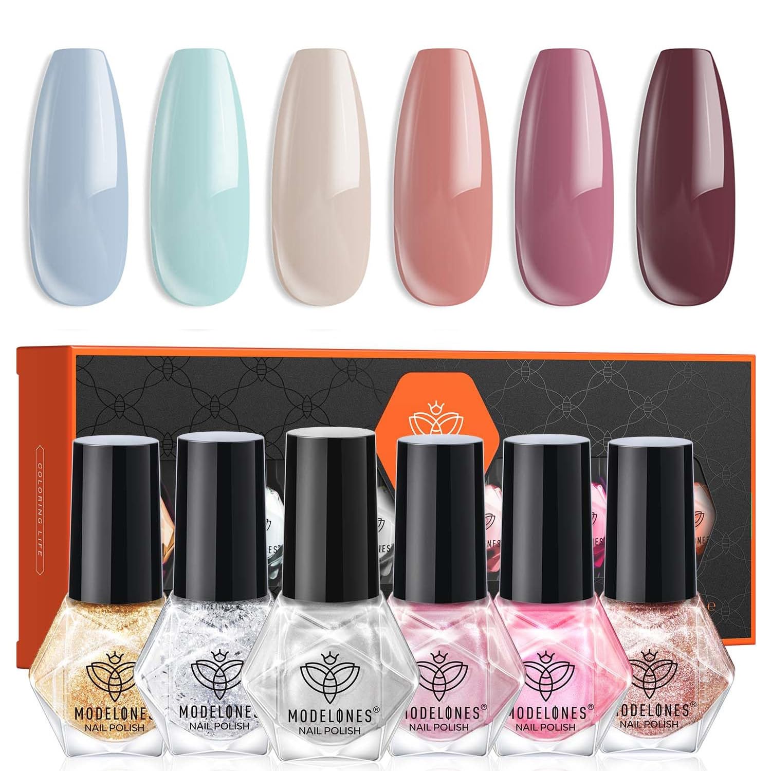 Modelones 6-Color Blue Quick-Dry Nail Polish Starter Kit – Long-Lasting DIY At-Home Manicure