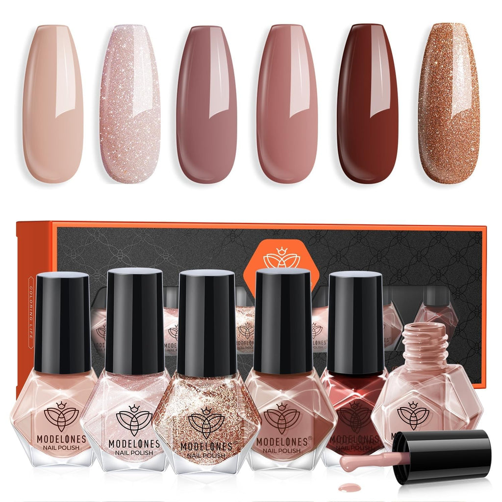 Modelones Nail Polish 6-Color Brown Quick-Dry Mini Starter Kit | DIY Manicure