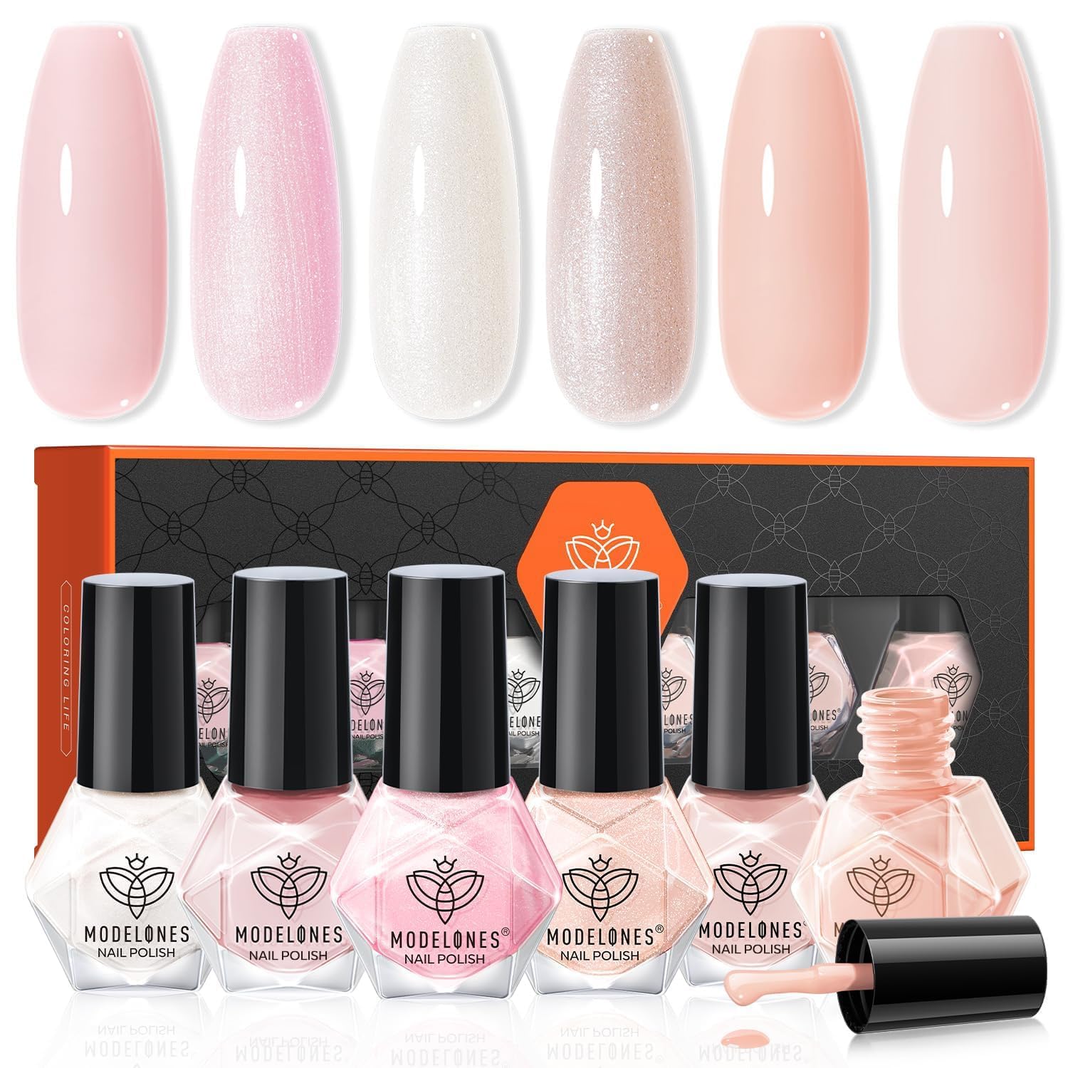 Modelones Nail Polish Set — 6 Neutral Nude Pink Shades, Quick Dry & Long-Lasting