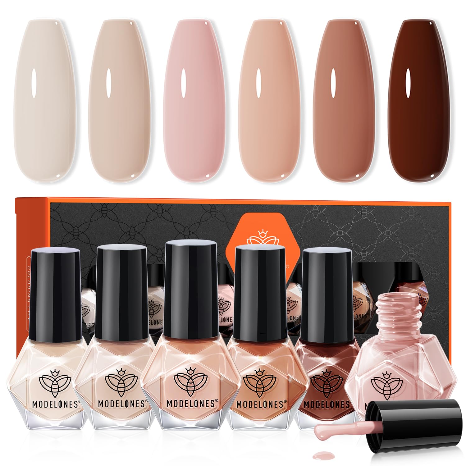 modelones Nail Polish Set – 6 Nude Tones, Quick-Dry Mini Polishes for Home Manicure