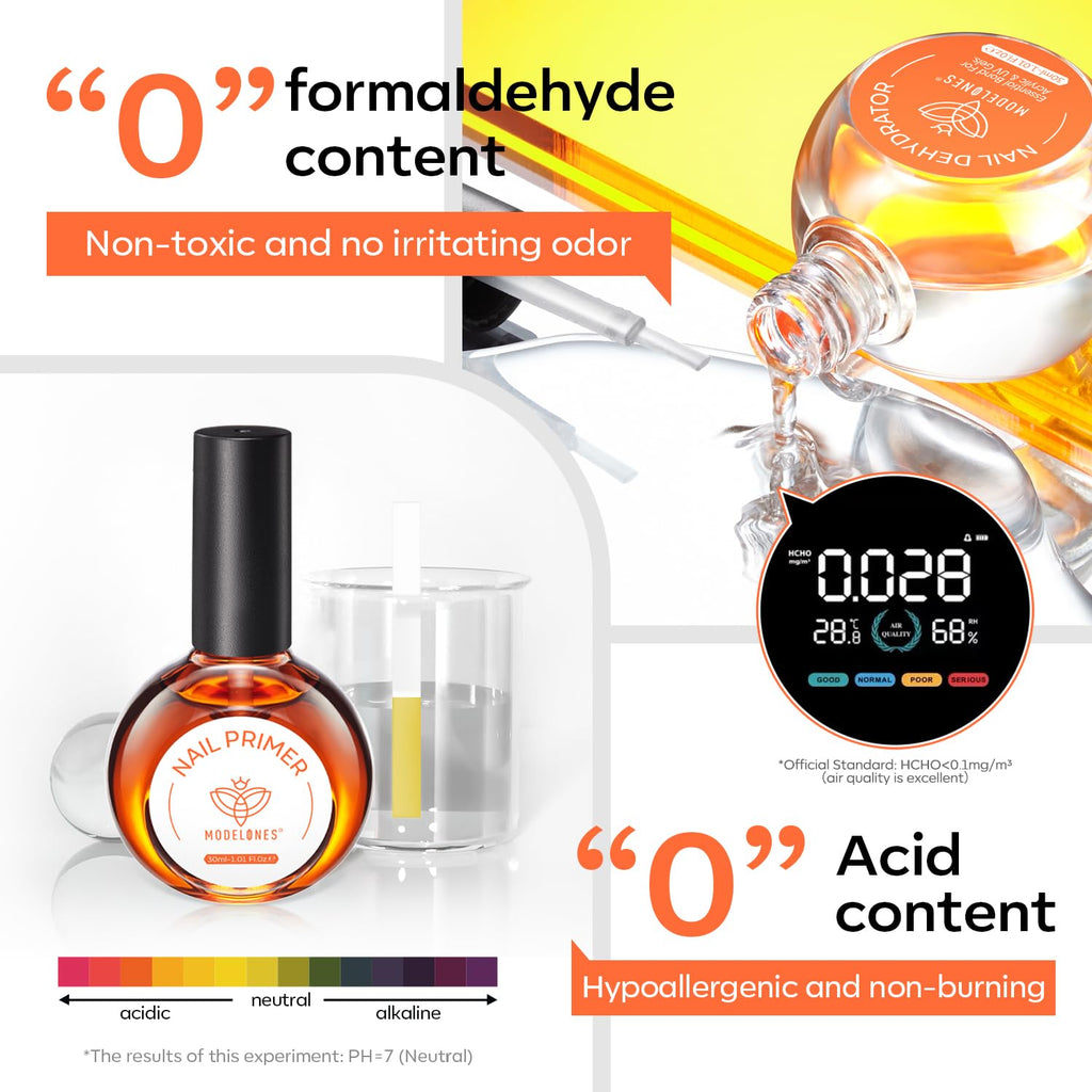 modelones 30 ml nail dehydrator and primer – acid free, hema-free prep kit for long-lasting gel & acrylic