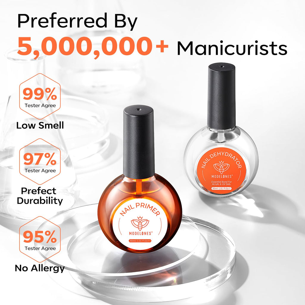 modelones 30 ml nail dehydrator and primer – acid free, hema-free prep kit for long-lasting gel & acrylic