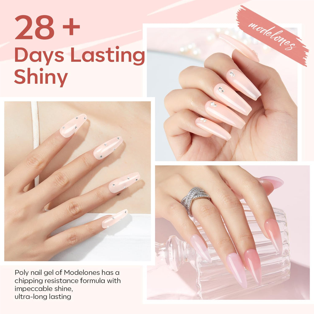 Modelones Poly Gel Nail Kit – 6 Colors + 8W Lamp for DIY Gel Nails at Home