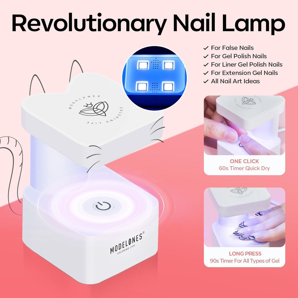 Modelones X Nail Gel Kit Almond – 15 Sizes, 9-in-One Glue, Portable UV/LED Lamp