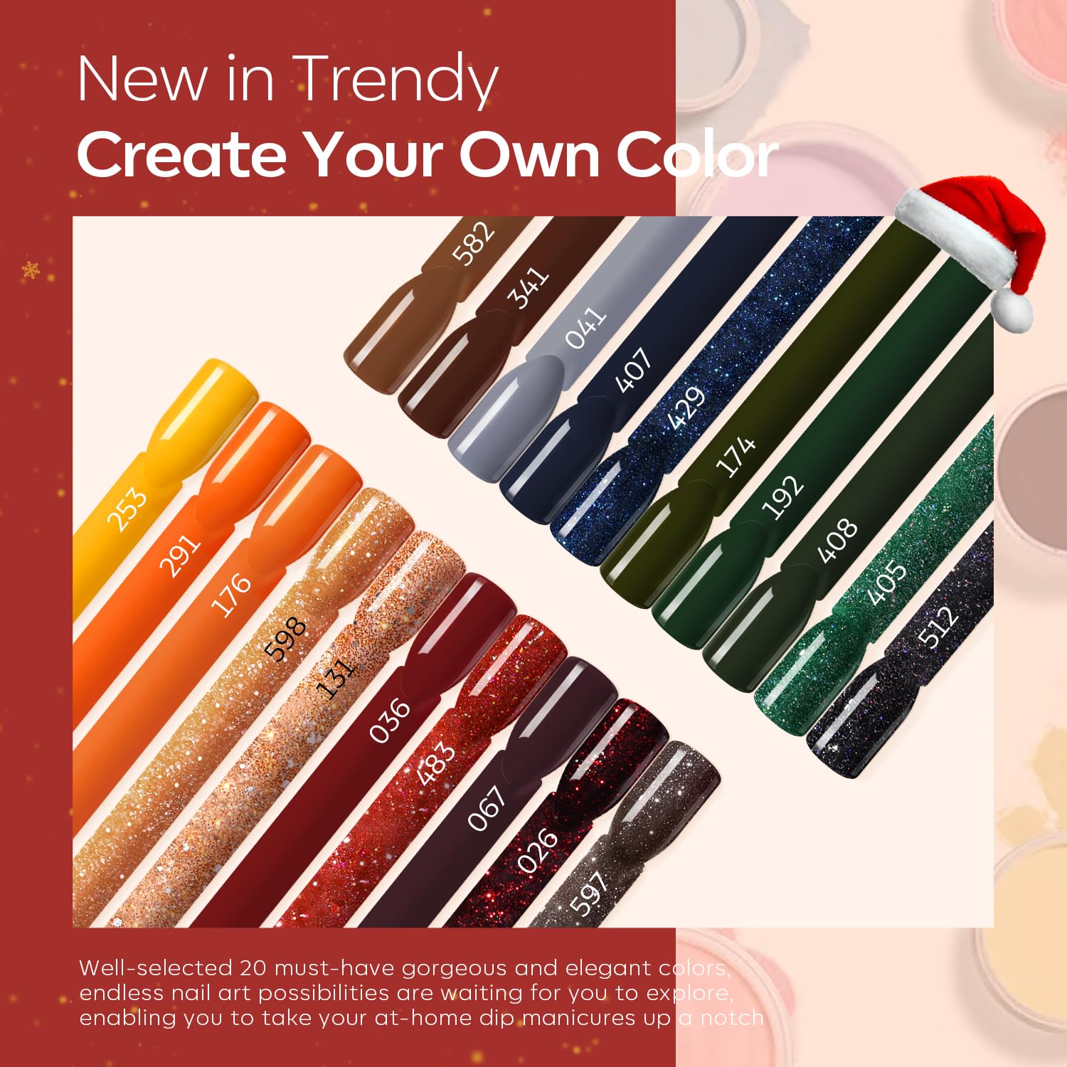 Modelones Christmas Dip Powder Nail Kit – 20 Colors, No Lamp, Starter Set