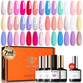 Modelones 24Pcs Neon Gel Nail Polish Set – 20 Colors Rainbow with Glitter, Glossy & Matte Top Coats + Base Coat, Soak-Off LED Kit for Home Salon