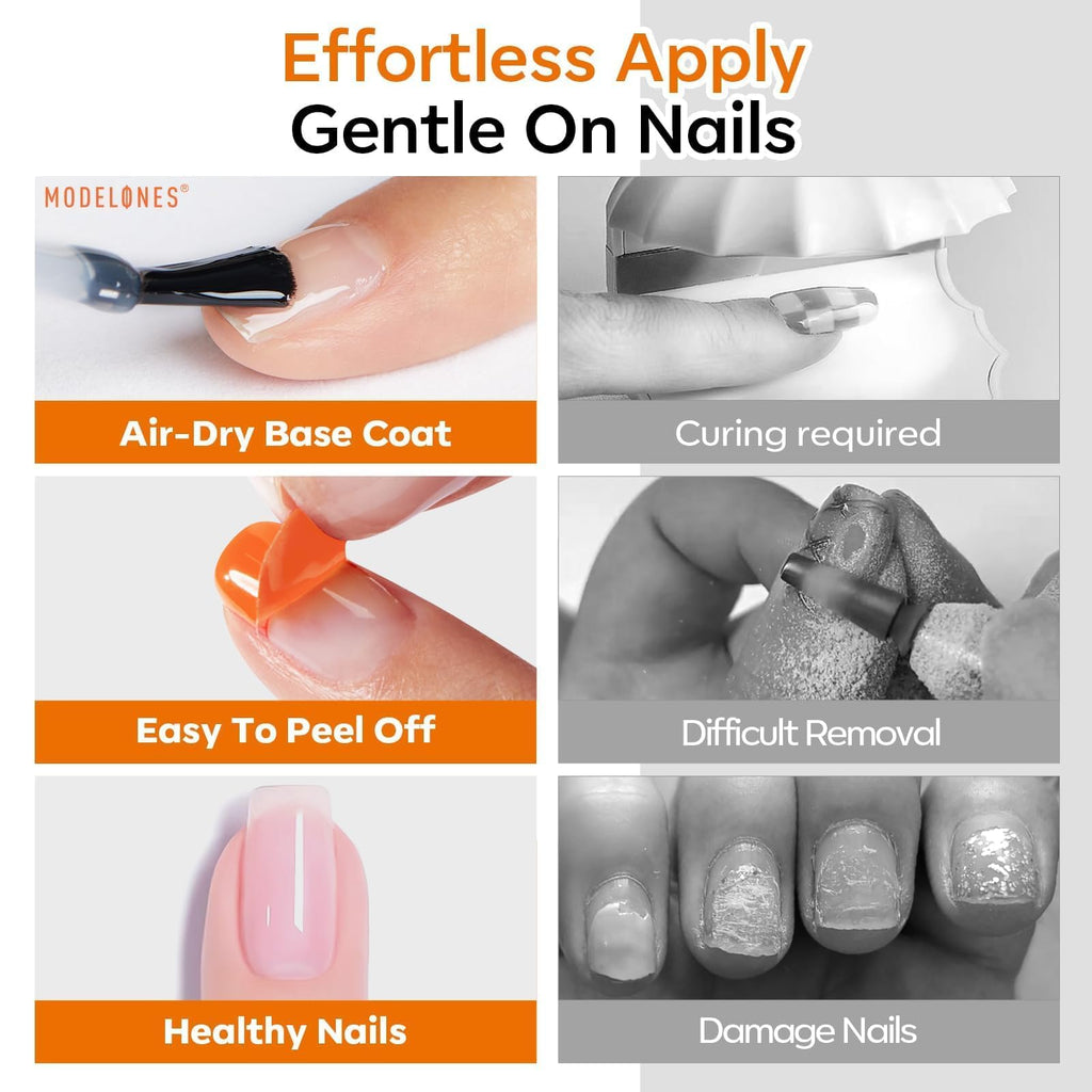 modelones Peel Off Base Coat & Gel Top Coat Set – No-Wipe Top Coat, Easy Peel, 2x10ml, Beginner Nail Art