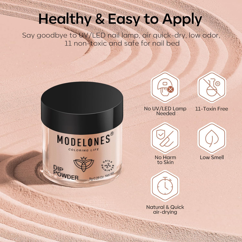 Modelones Nude Dip Powder Nail Kit — 4 Colors, No Lamp Needed, Complete DIY French Nail Starter Set