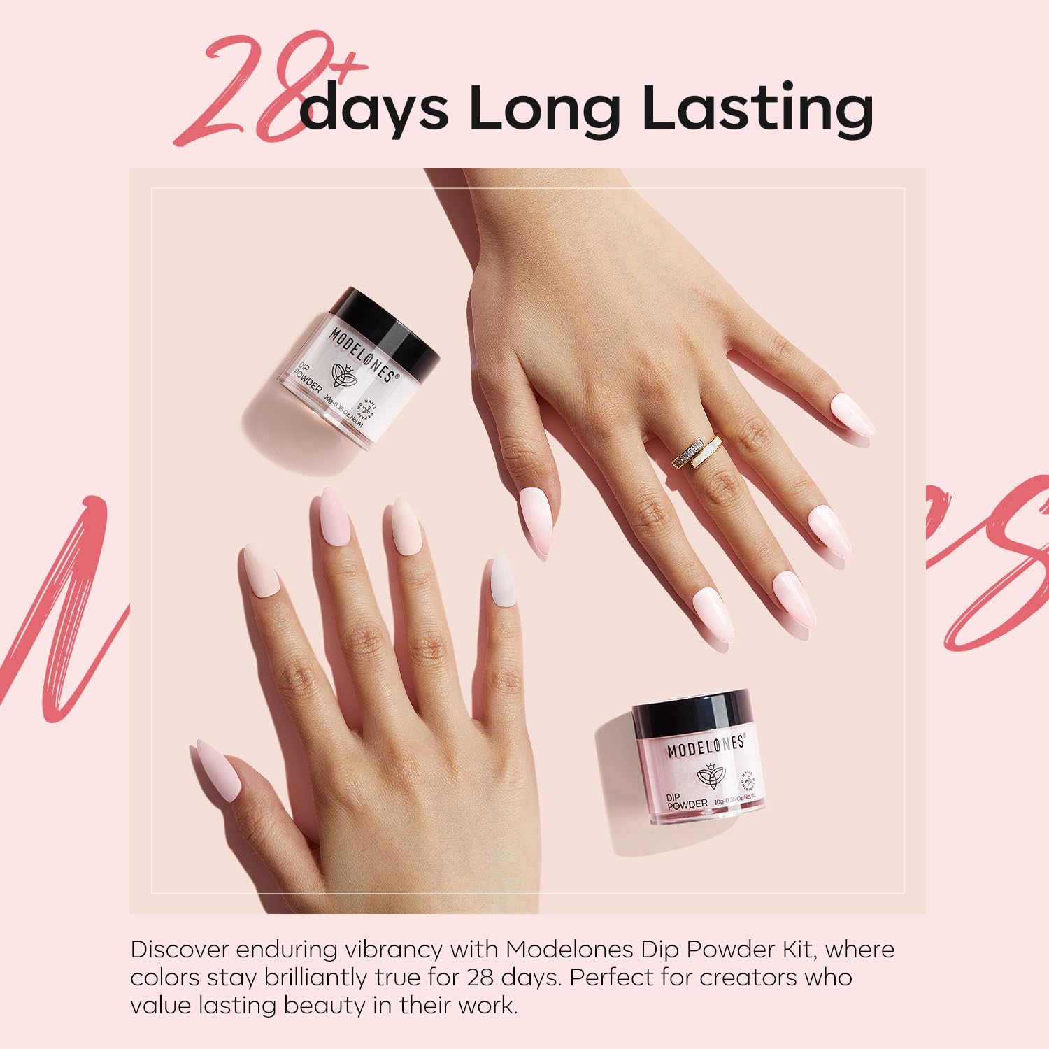Modelones Pink Dip Powder Nail Kit – 4 Colors, No Lamp Needed, DIY French Nails at Home