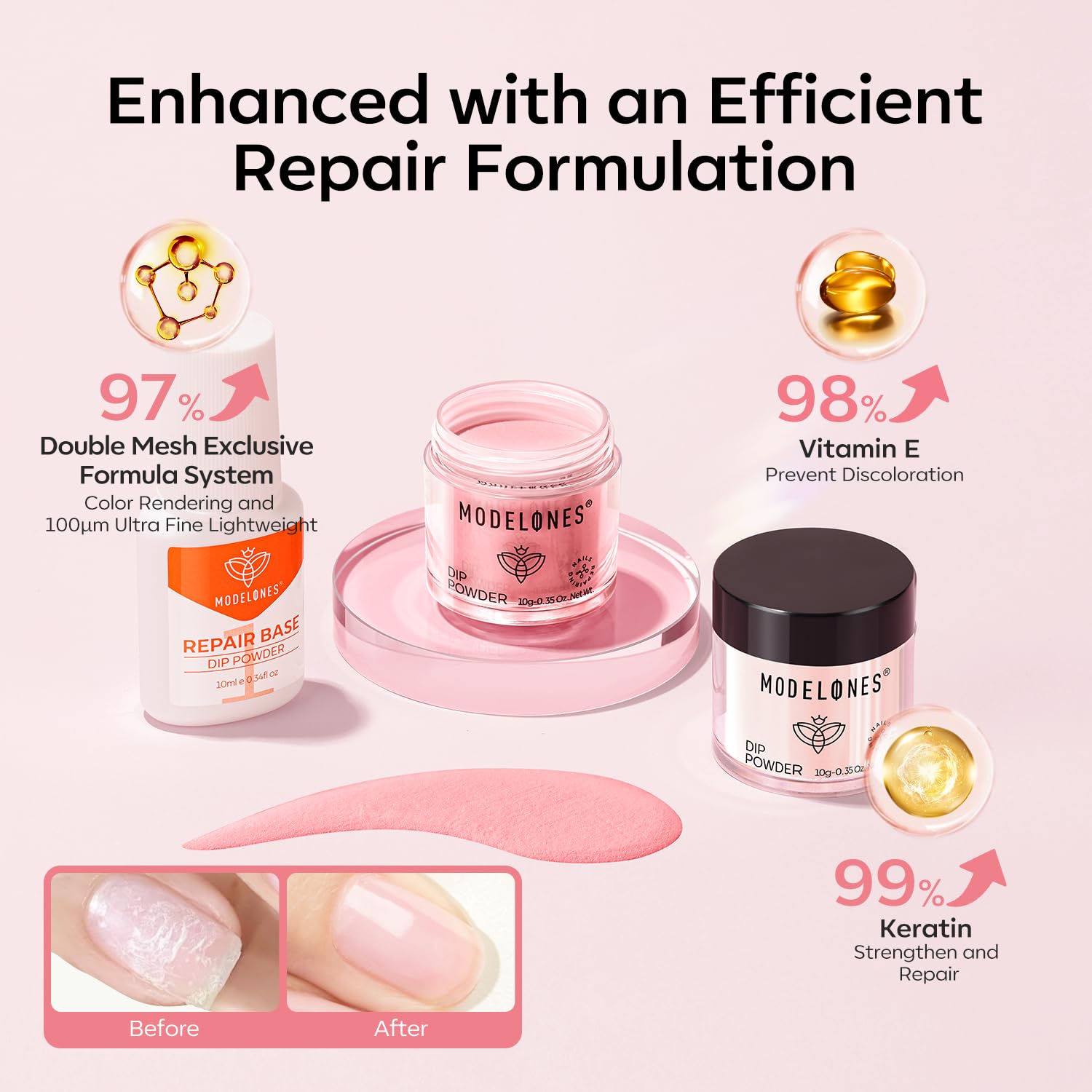 Modelones Dip Powder Nail Kit – 4 Colors + Liquid Set, No Lamp Needed, DIY French Manicure