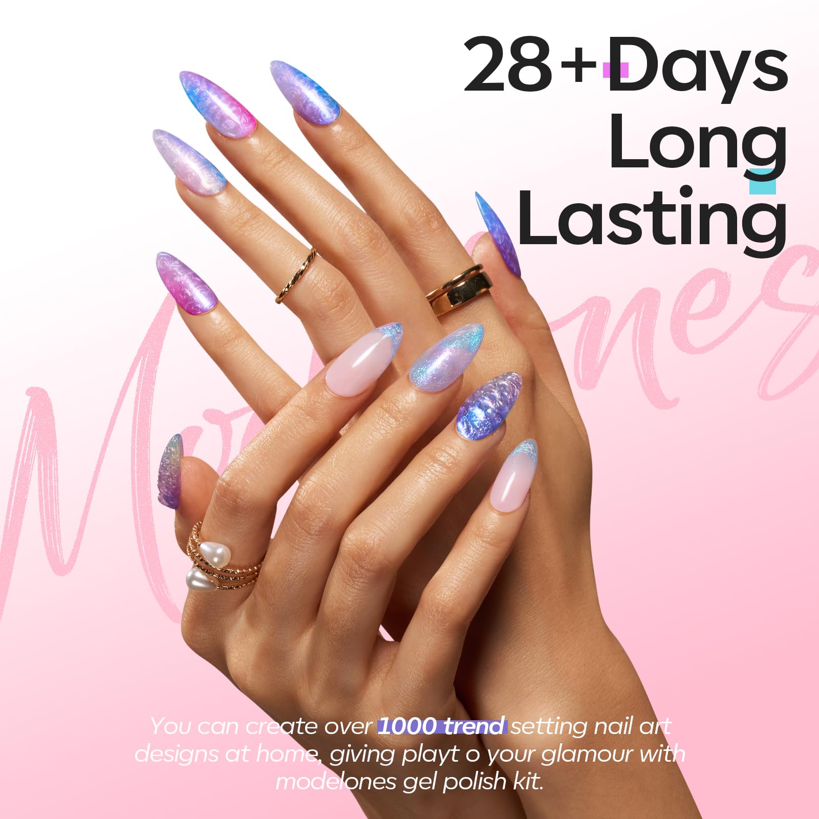 Modelones 32-Color Gel Nail Polish Set with Cat Eye & Magnet – No-Wipe Base & Top Coats