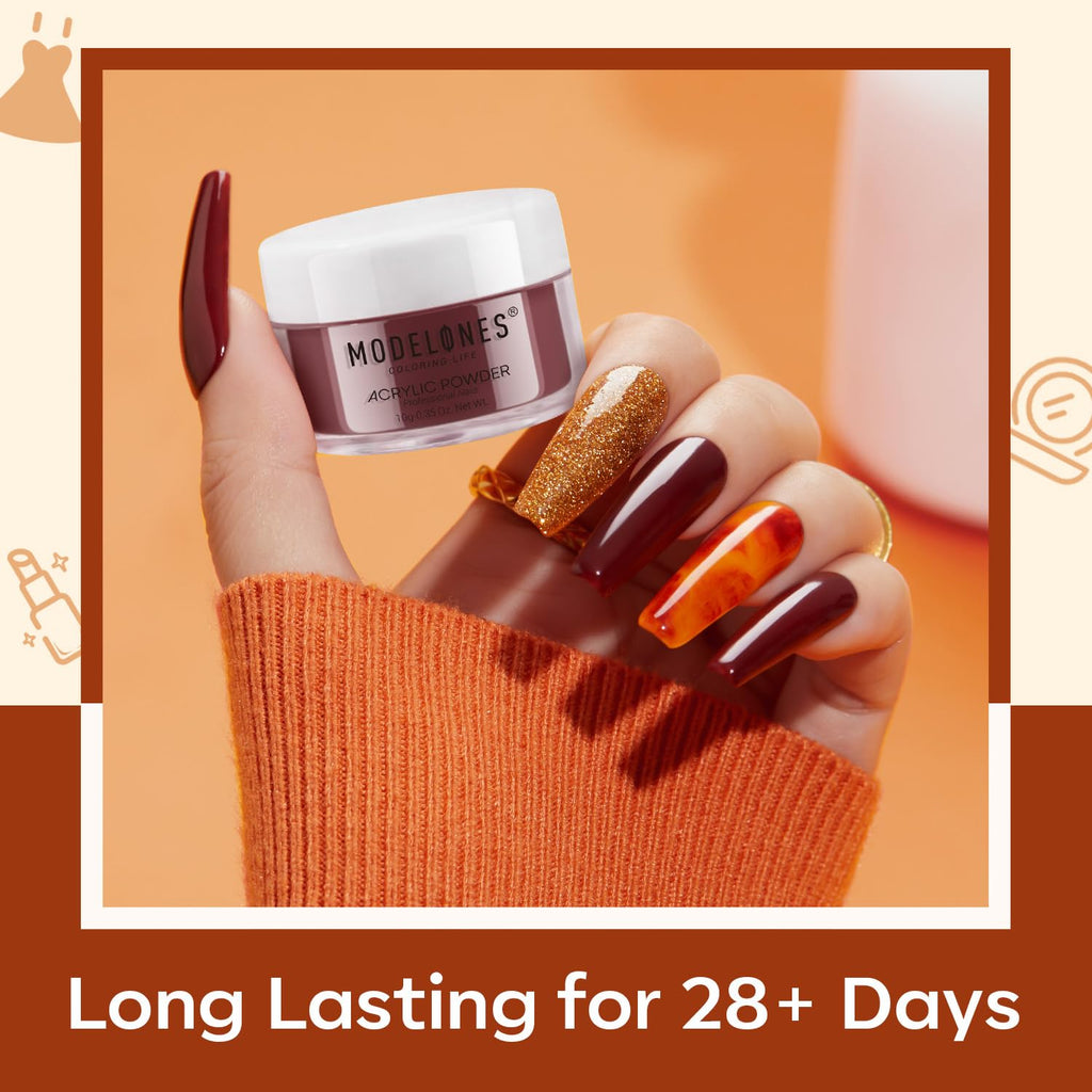 MODELONES 6 Colors Acrylic Powder – Fall Nail Art Kit for 2–3 Week Wear