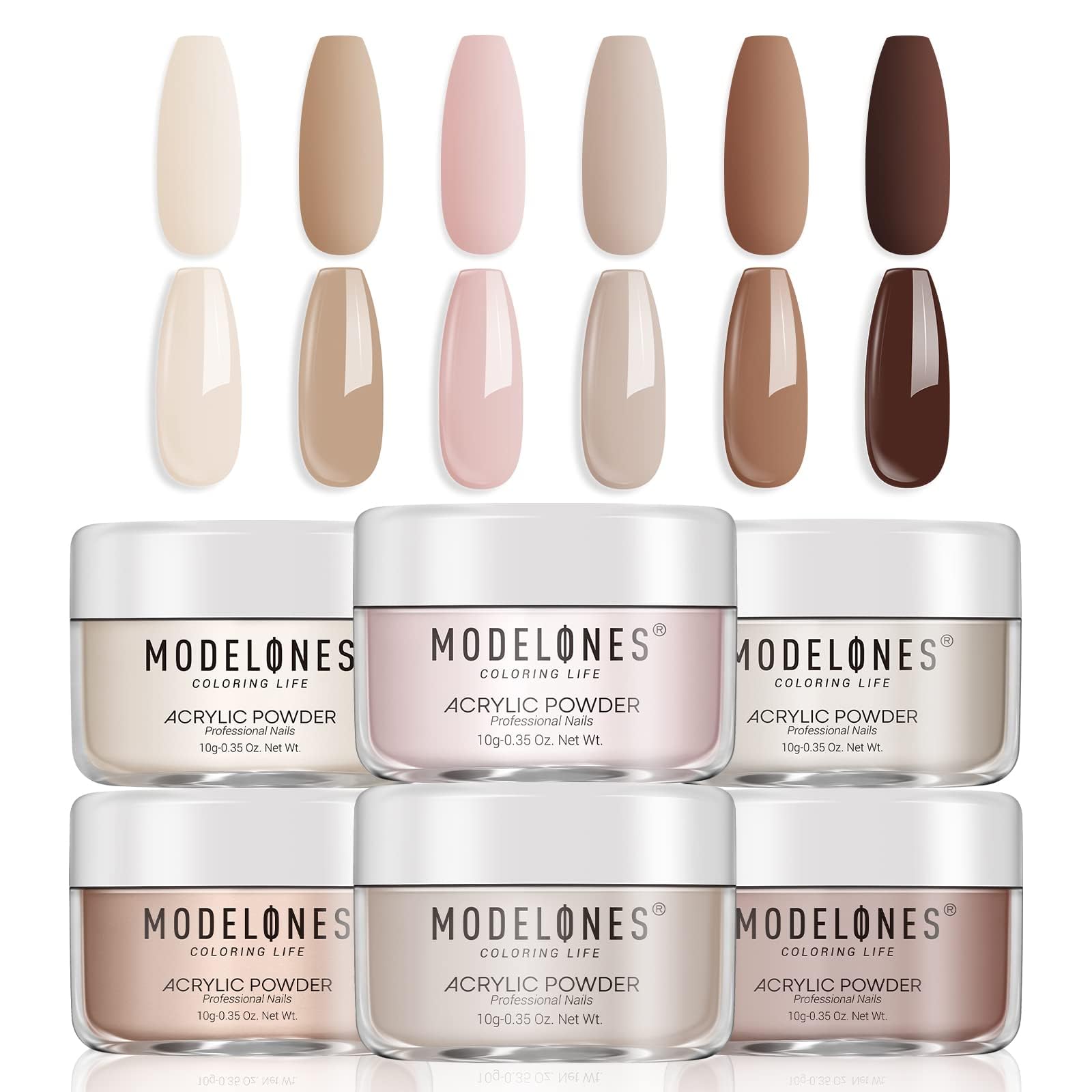 Modelones Nude Acrylic Powder Kit – 6 Colors, No Lamp Needed | Salon-Quality Nude Nails