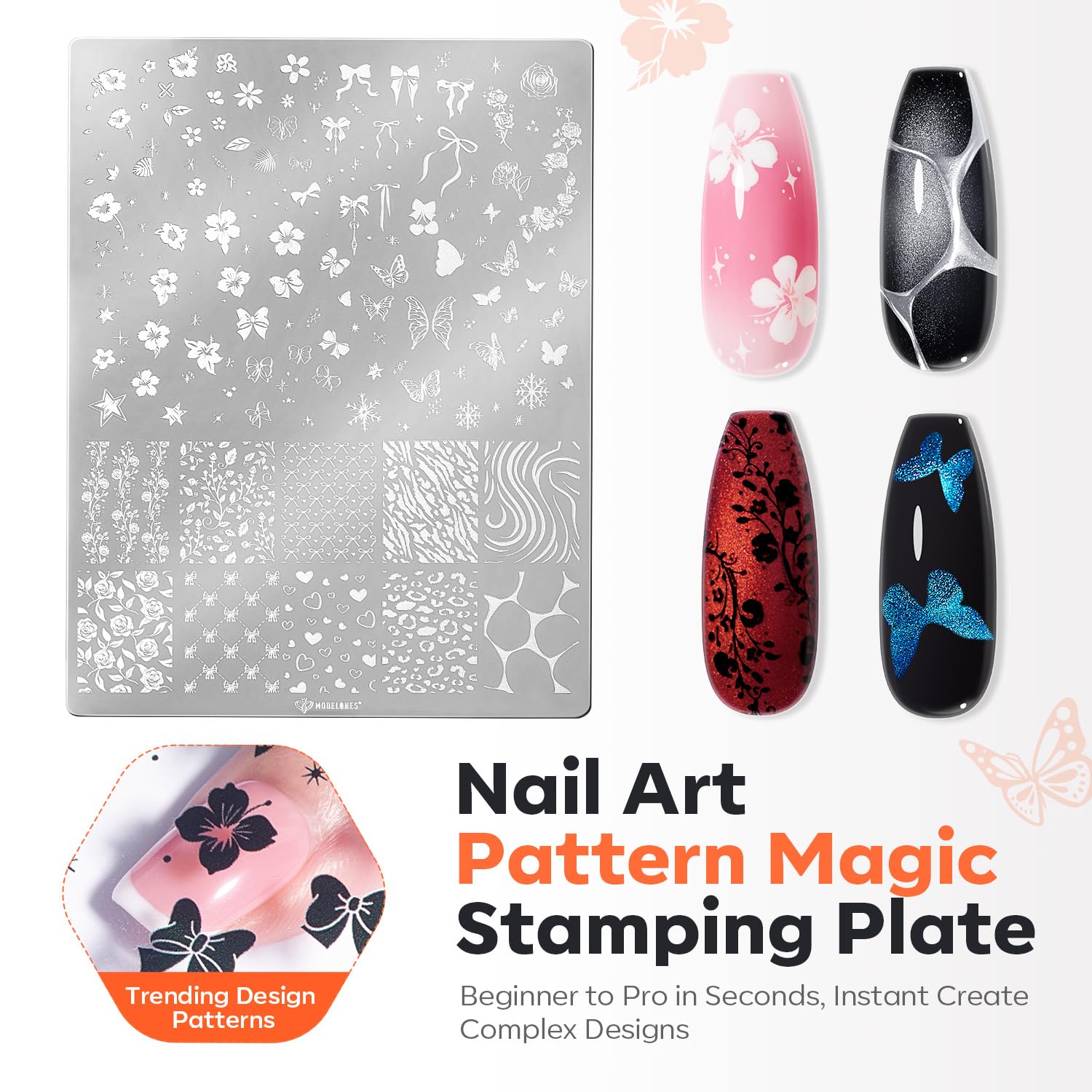 Modelones 16 PCS Gel Nail Stamping Plate Set – French Tip Kit, Chrome Powder, Matte Top Coat