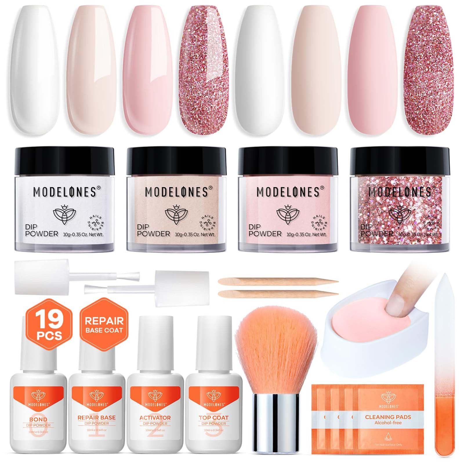 Modelones Pink Dip Powder Nail Kit – 4 Colors, No Lamp Needed, DIY French Nails at Home