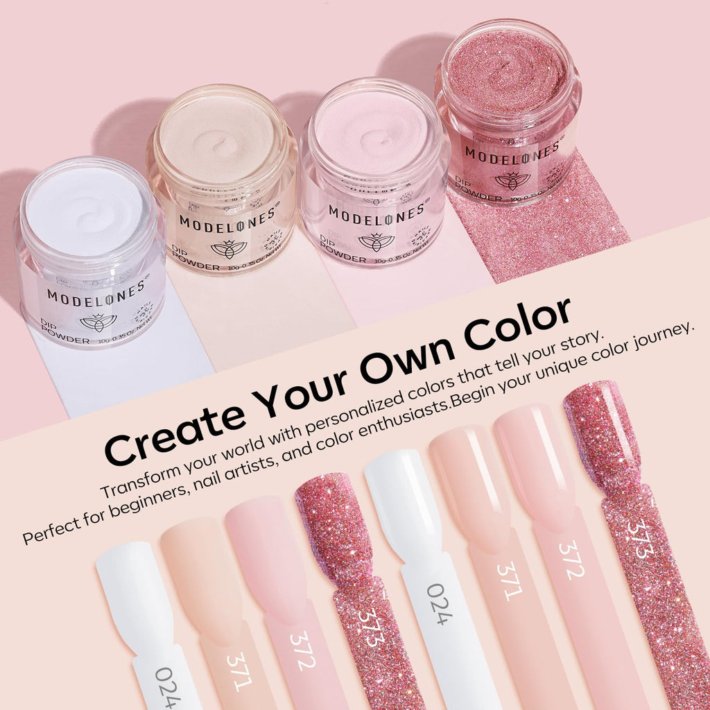 Modelones Pink Dip Powder Nail Kit – 4 Colors, No Lamp Needed, DIY French Nails at Home