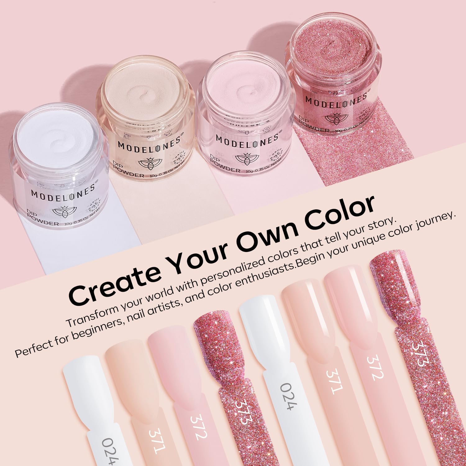 Modelones Pink Dip Powder Nail Kit – 4 Colors, No Lamp Needed, DIY French Nails at Home