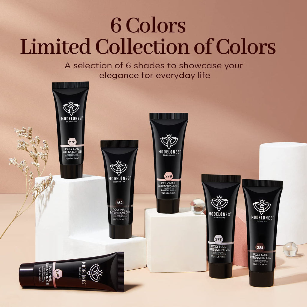 Modelones Poly Nail Gel Kit — 6 Nude Skin Tone Colors for At-Home Builder Manicure