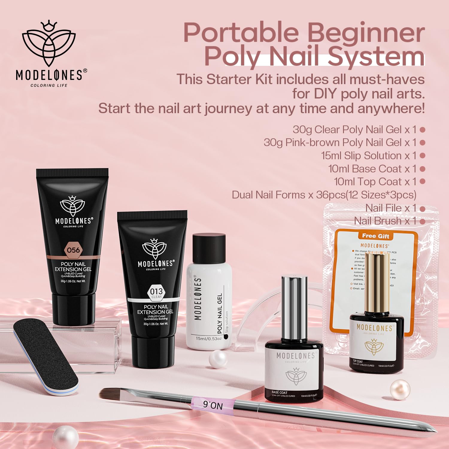 Modelones Poly Nail Gel Kit 30ml – 2 Colors (Clear & Apricot) with Slip Solution | DIY Nail Extension Starter