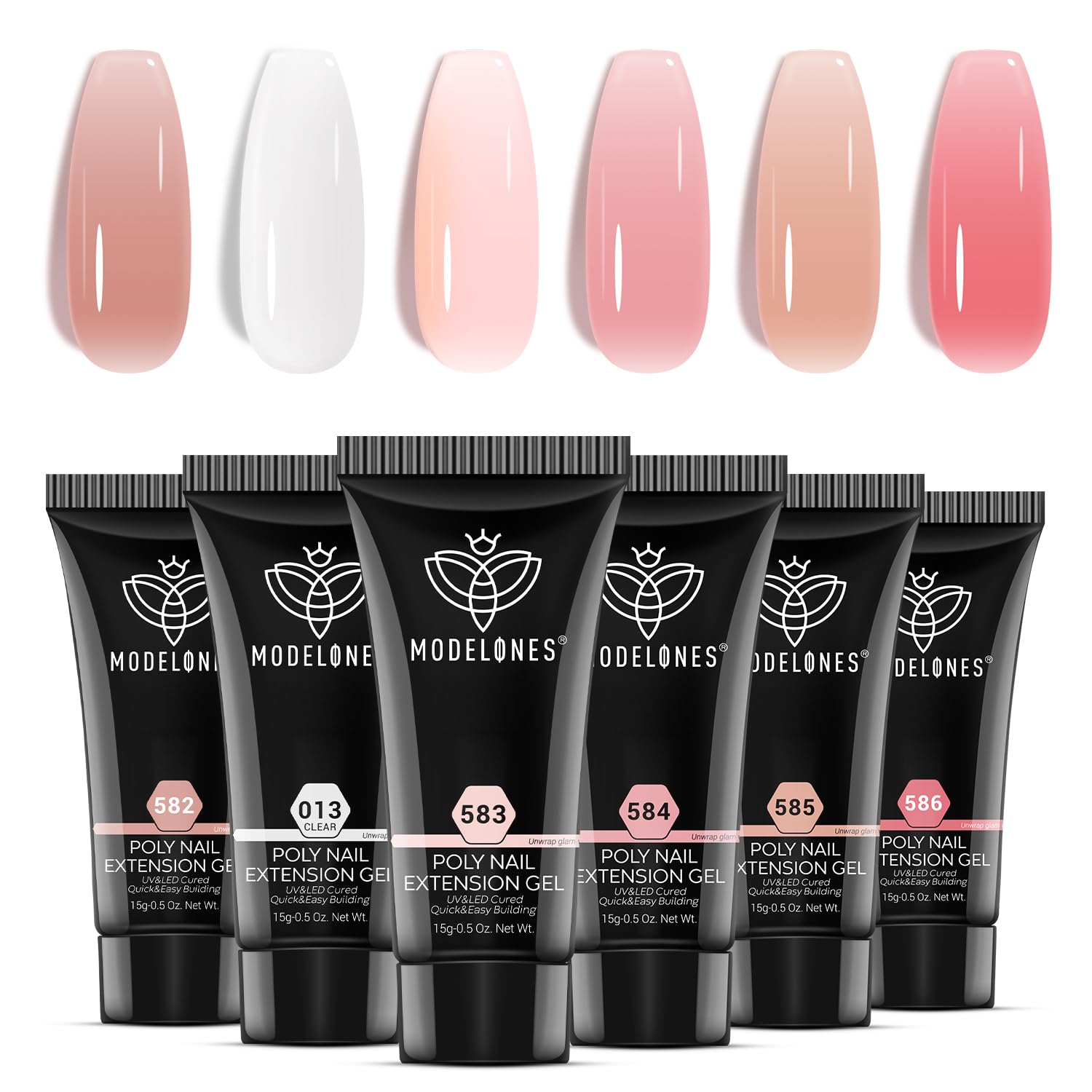 Modelones Poly Nail Gel Set – 6 Jelly Nude Pink Colors for DIY Manicure | Home Salon
