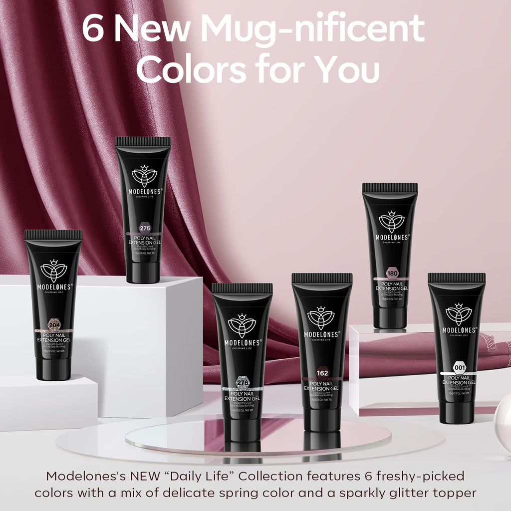 Modelones Poly Nail Gel Set – 6 Classic Colors for DIY Home Manicure