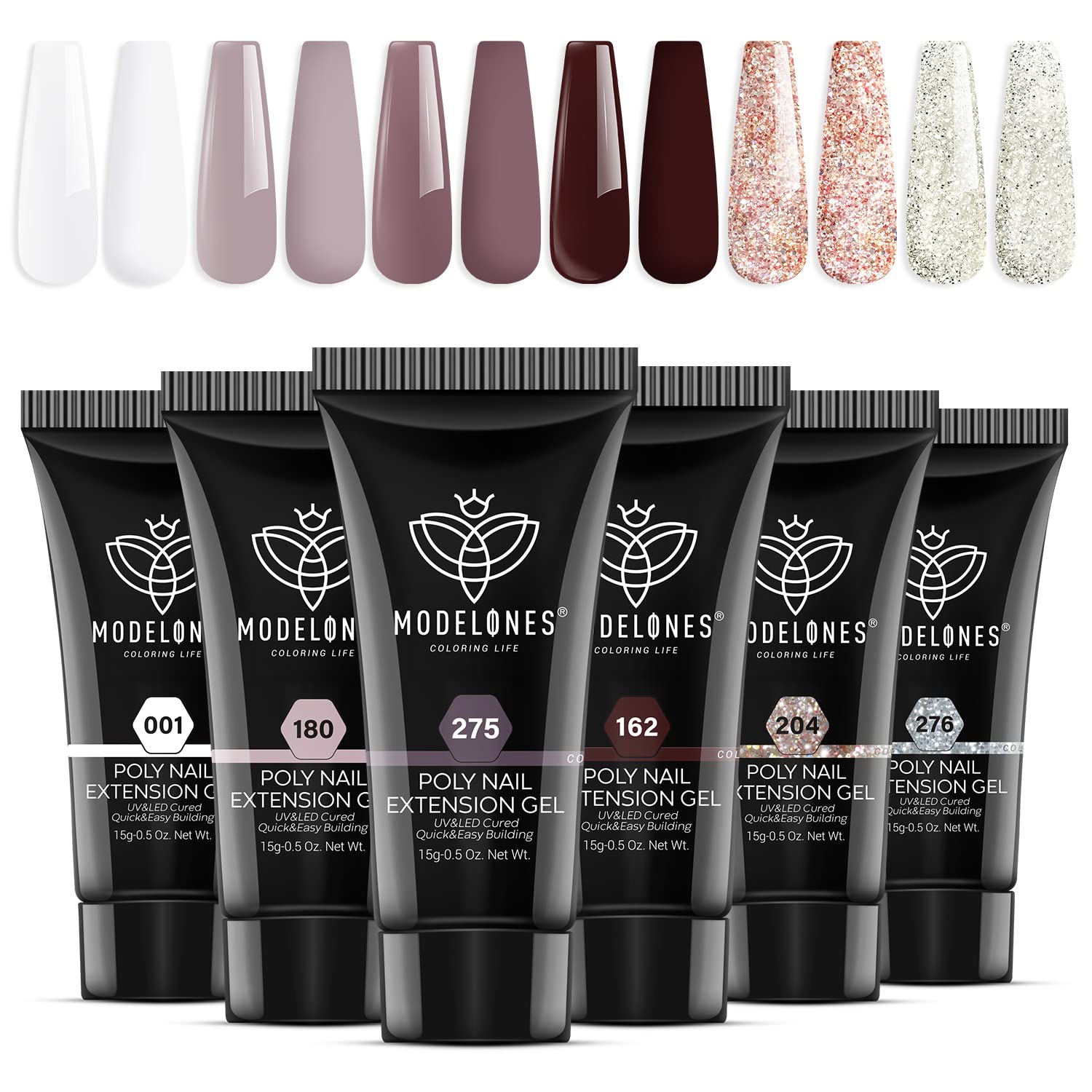 Modelones Poly Nail Gel Set – 6 Classic Colors for DIY Home Manicure