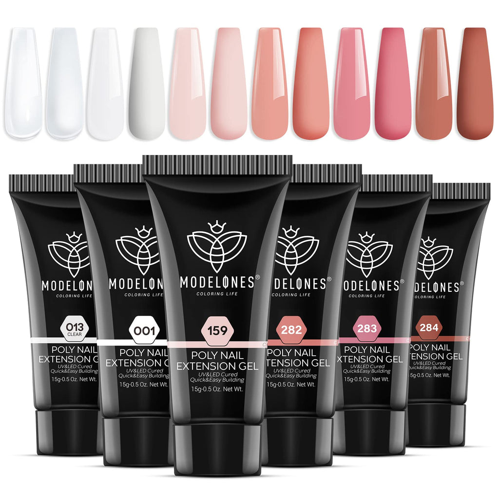 Modelones Poly Nail Gel Set — 6 Colors Nude Pink Brown for DIY Home Manicures