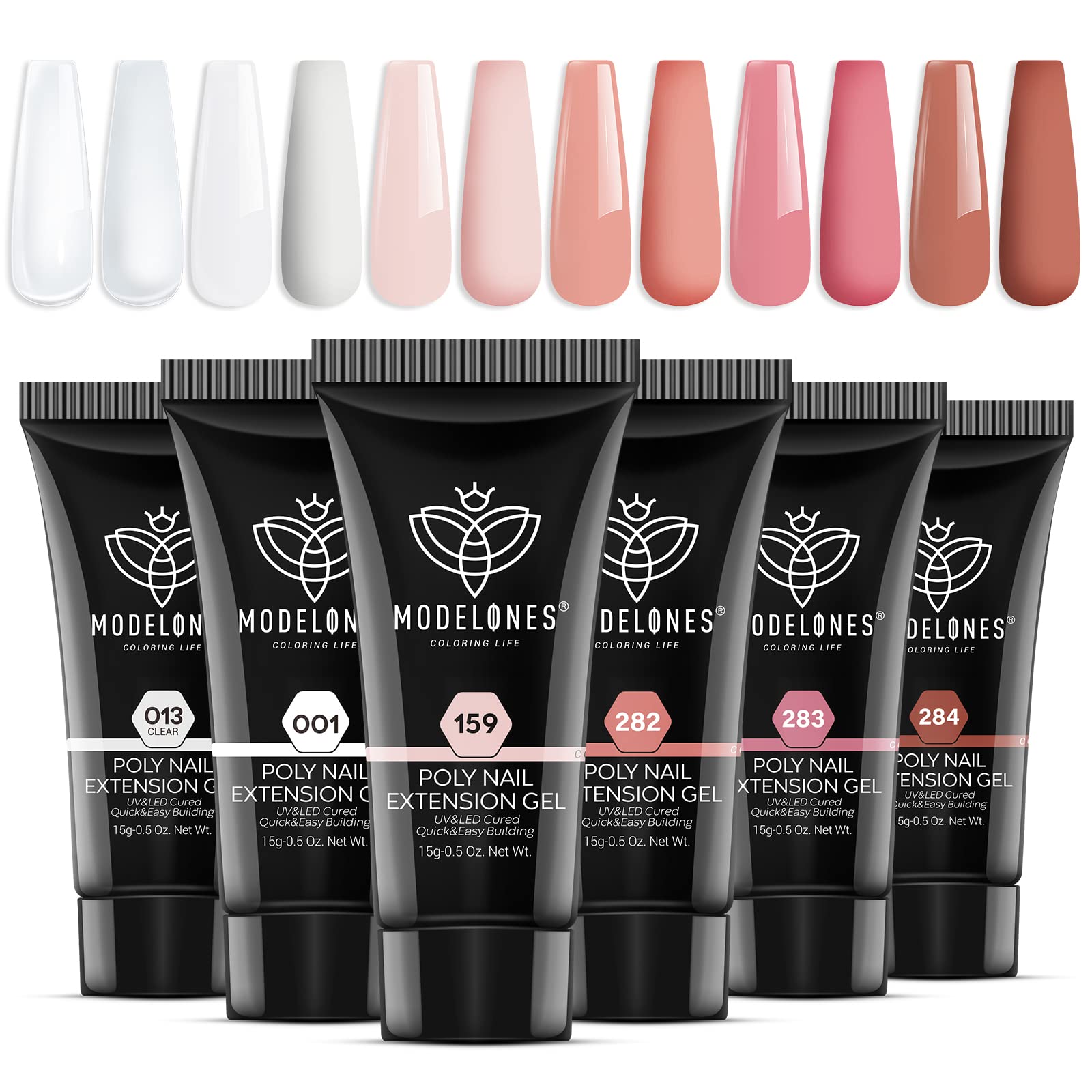 Modelones Poly Nail Gel Set — 6 Colors Nude Pink Brown for DIY Home Manicures