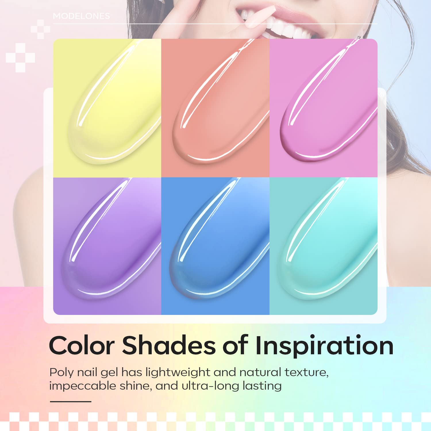 Modelones Poly Gel Nail Kit 60pcs – 6 Pastel Colors for Extensions, Nail Art & Manicure