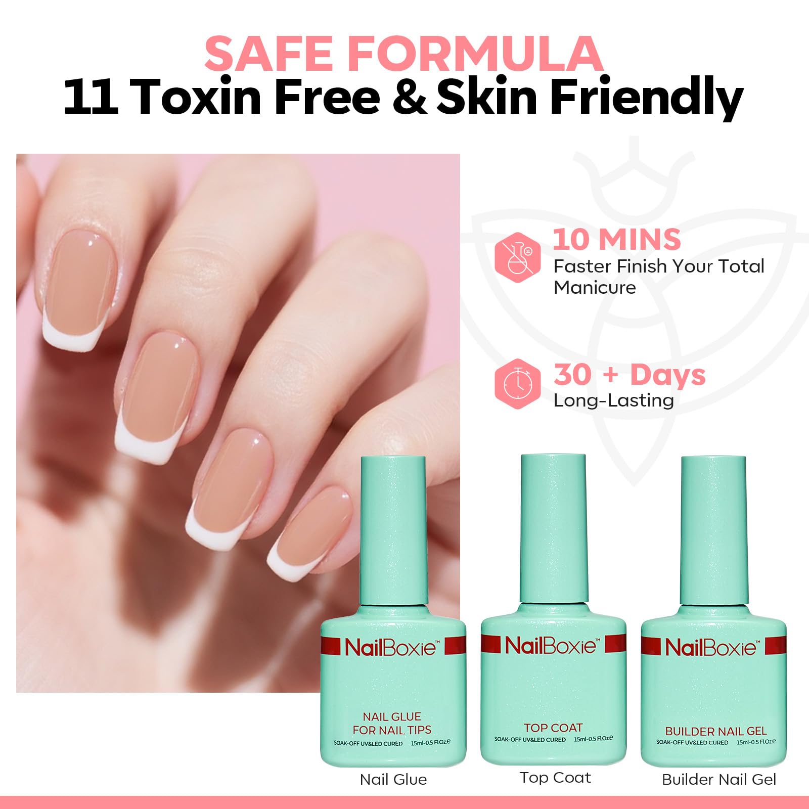 Modelones Gel Nail Kit with LED Light — 150 PCS, 15 Sizes, French Tip