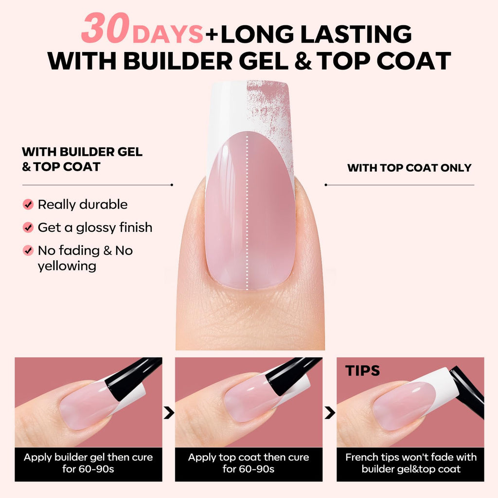 Modelones Gel Nail Kit with LED Light – 150 PCS Press-On Nails, Builder Gel, Glue, Top Coat, French Tip
