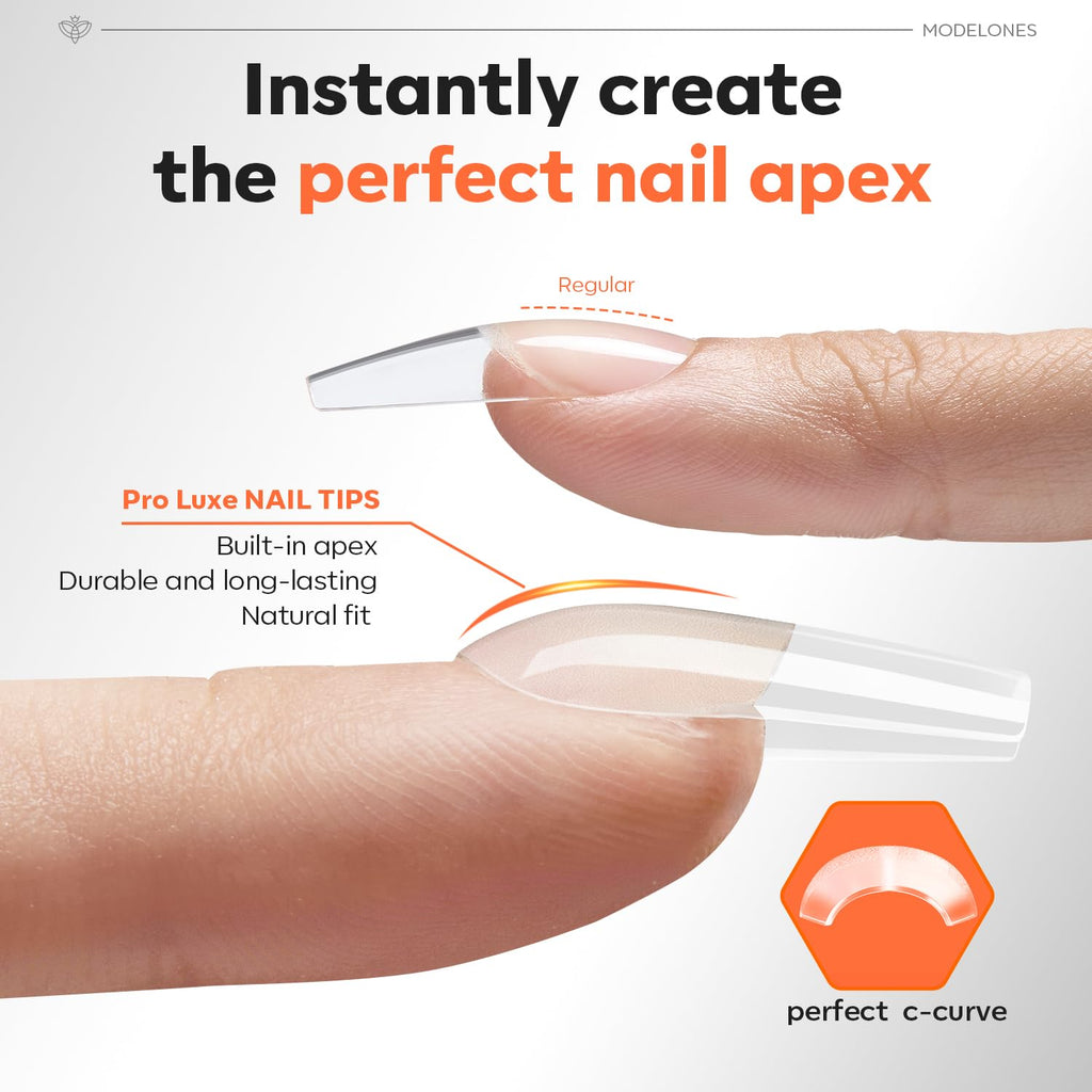 modelones Pro Luxe Instant Nail Apex Tips – Medium Square Pre-Built Extension, 240 Pcs, 15 Sizes
