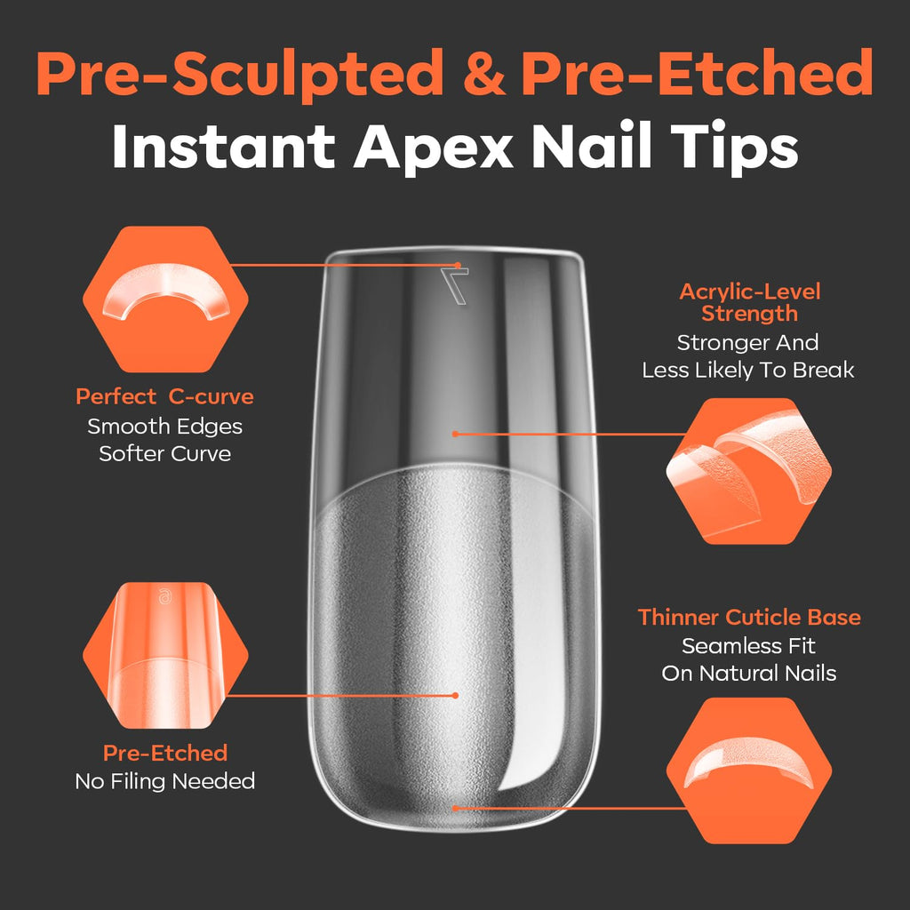 modelones Pro Luxe Instant Nail Apex Tips – Medium Square Pre-Built Extension, 240 Pcs, 15 Sizes