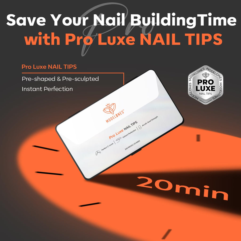 modelones Pro Luxe Instant Nail Apex Tips – Medium Square Pre-Built Extension, 240 Pcs, 15 Sizes