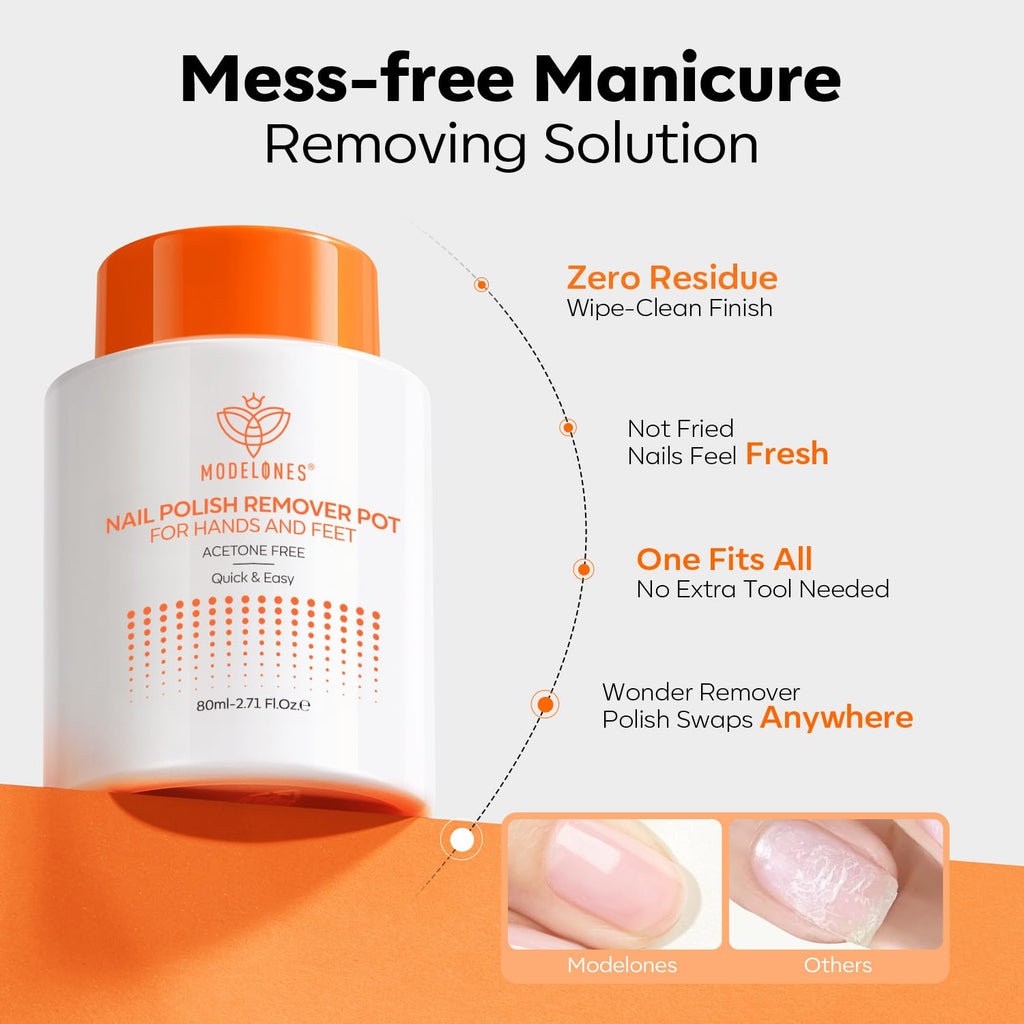 Modelones Acetone-Free Nail Polish Remover Pot with Jojoba Oil – Gentle & Non-Drying