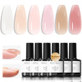 Modelones Rubber Base Builder Gel Polish — 6-Color Nude Pink Set with 6-in-1 Base Coat, Apex Builder & Extension